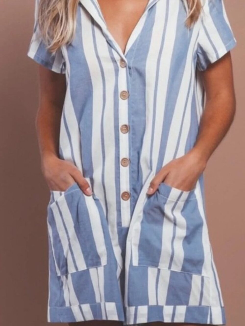 Show Me Your Mumu Blue & White Stripe Button Front Romper | Cover-Up |